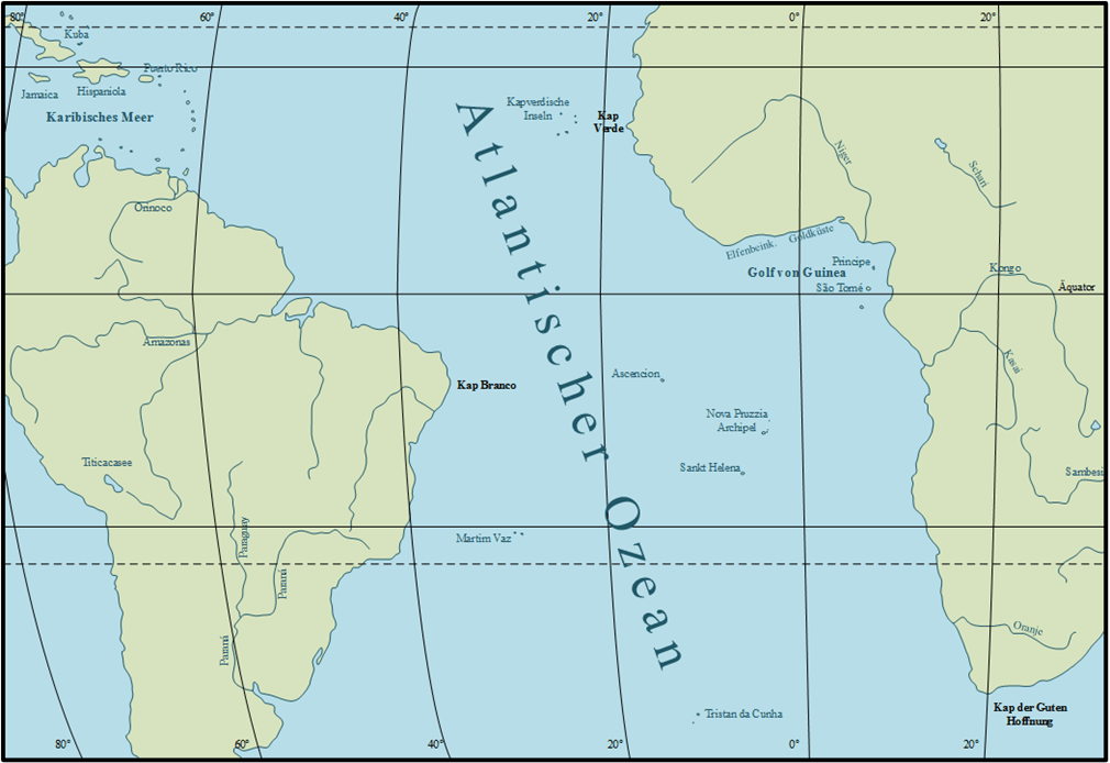 Lage des Archipels "Nova Pruzzia" im Atlantischen Ozean